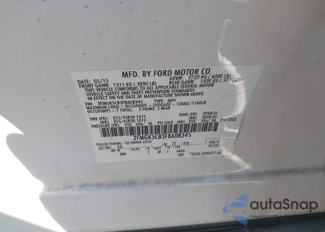 2015 Ford Flex Sel from USA, damaged, VIN 2FMGK5C83FBA08345